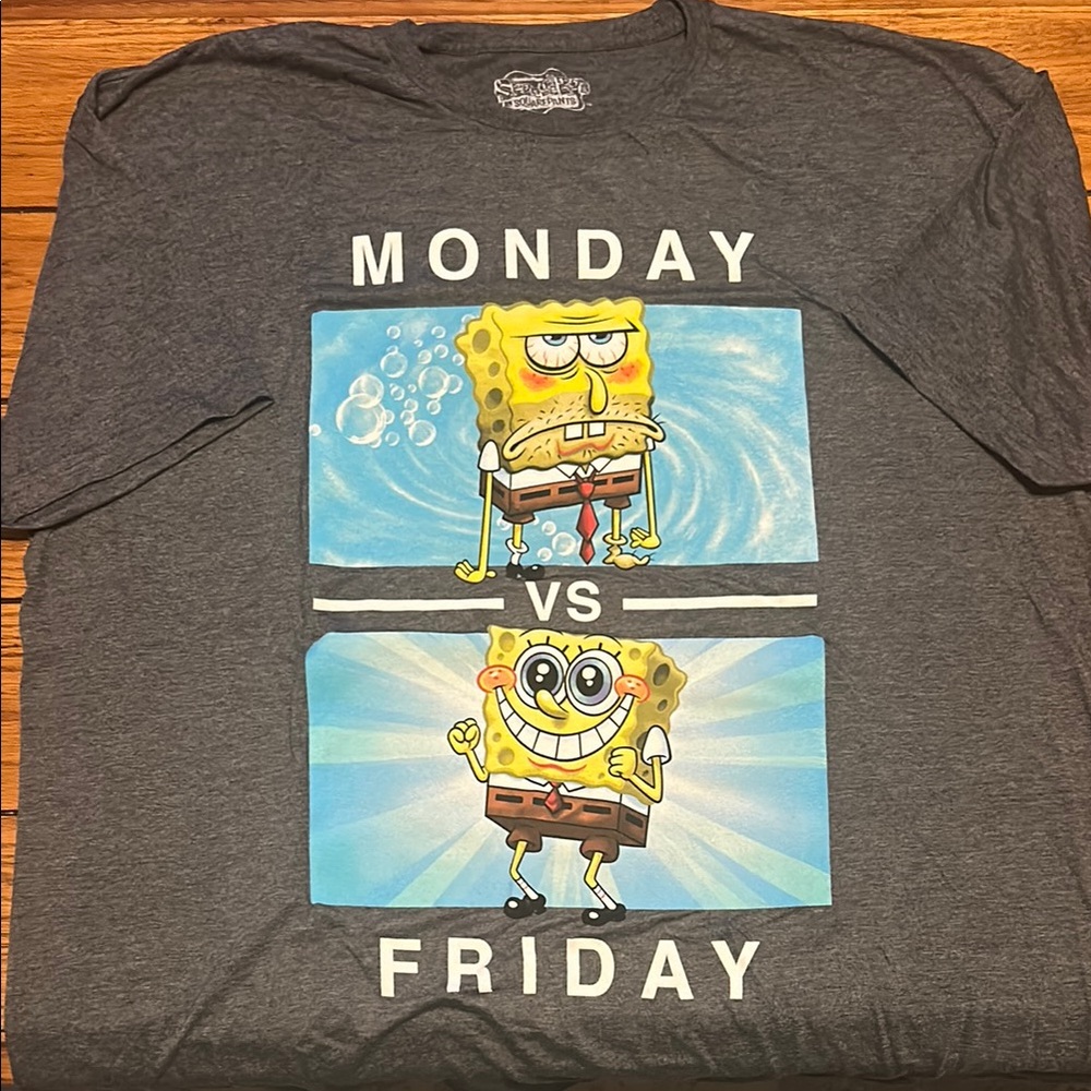 Nickelodeon SpongeBob Monday vs Friday T-Shirt - Gray and Blue NWOT